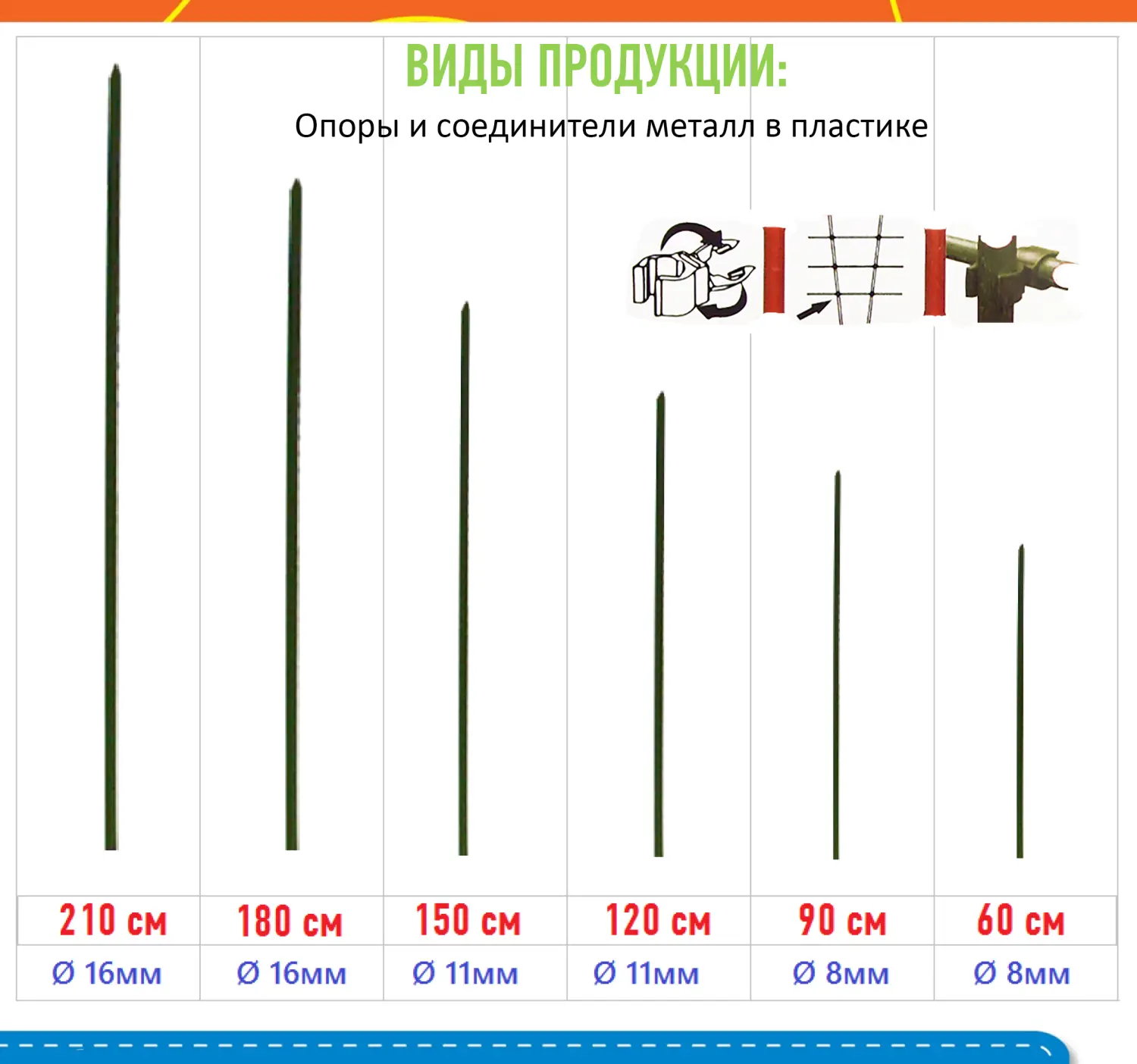 Опора металл в пластике, h 150 см, Ø11 мм, шт