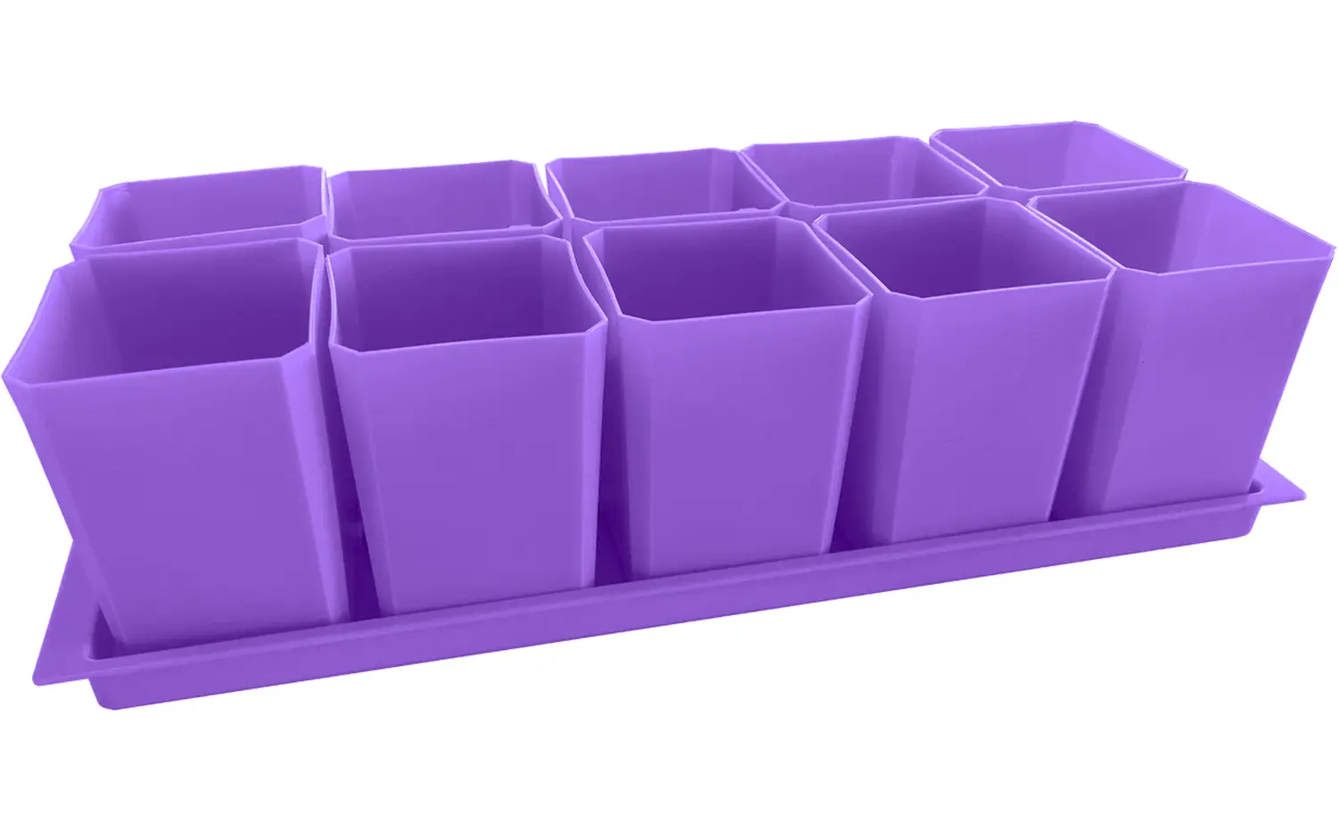 Набор пластиковых горшков для рассады (горшок 0,75 л, дно, поддон), фиолетовый, 10 шт/уп