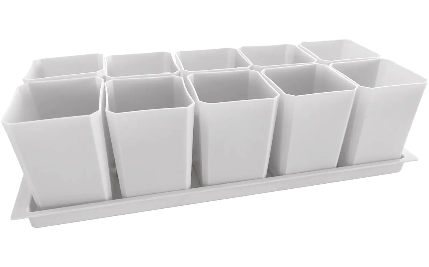 Набор пластиковых горшков для рассады (горшок 0,75 л, дно, поддон), белый, 10 шт/уп