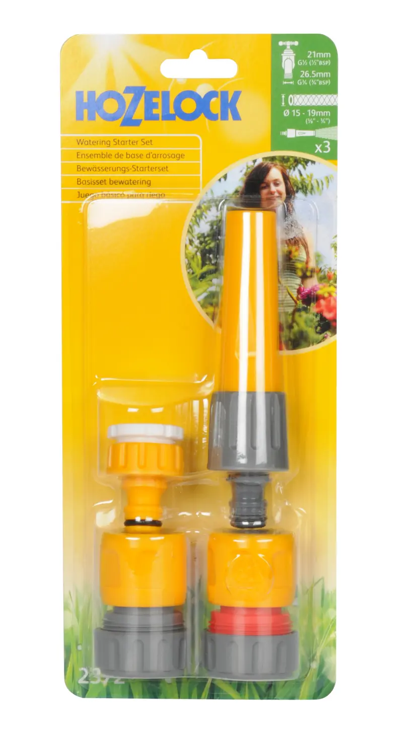Hozelock 2372 Набор для запуска полива: коннекторы (19 мм и 15 мм), наконечник, коннектор для крана, шт