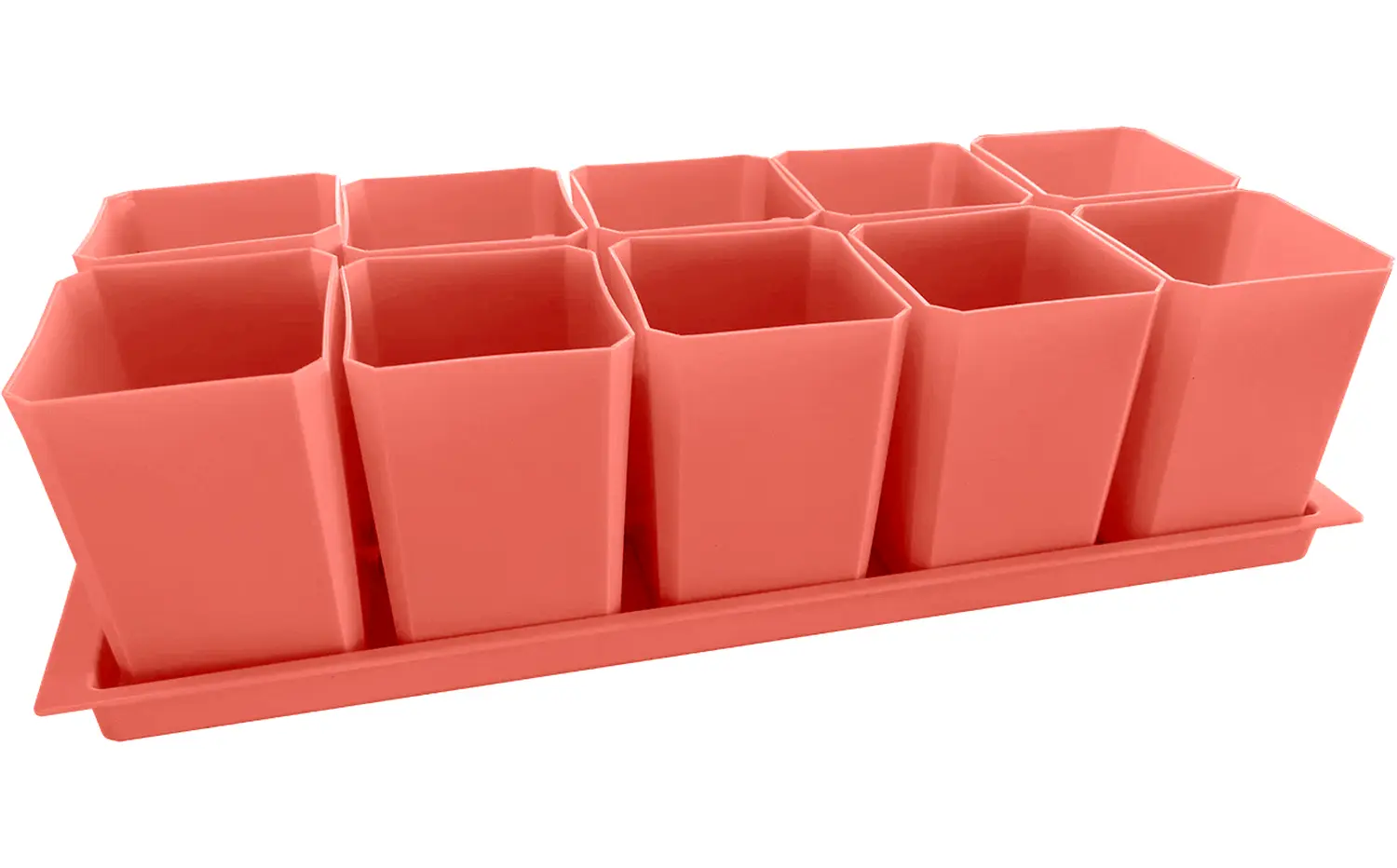 Набор пластиковых горшков для рассады (горшок 0,75 л, дно, поддон), розовый(терракотовый), 10 шт/уп