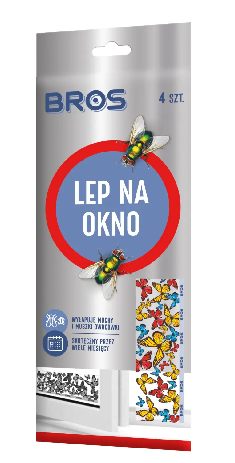 BROS - Липкая полоска от мух и фруктовых мошек на окно, горшки, (декоративная), 4 шт/уп