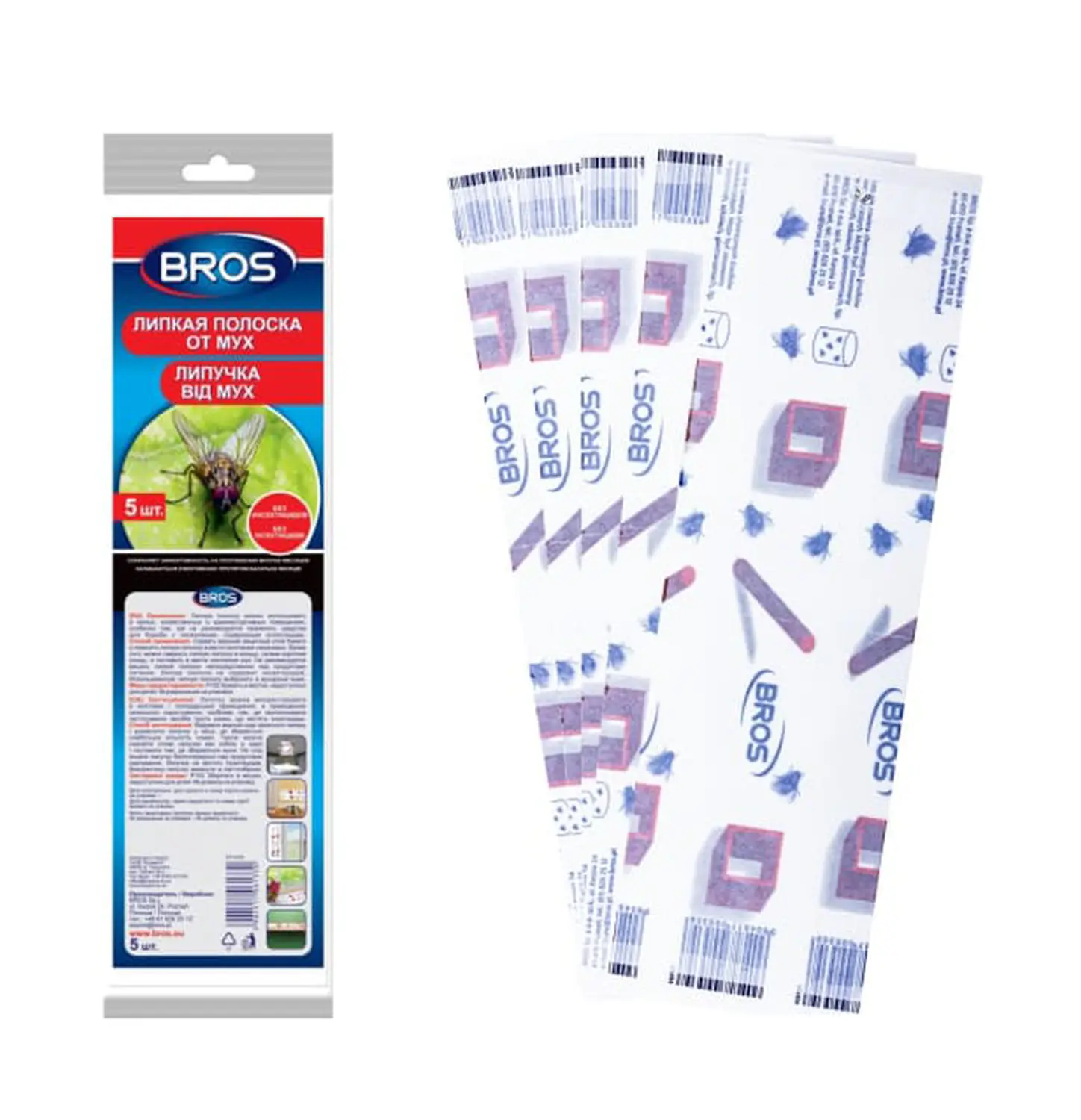 BROS - Липкая полоска от мух (специальный объемный рисунок), 5 шт/уп