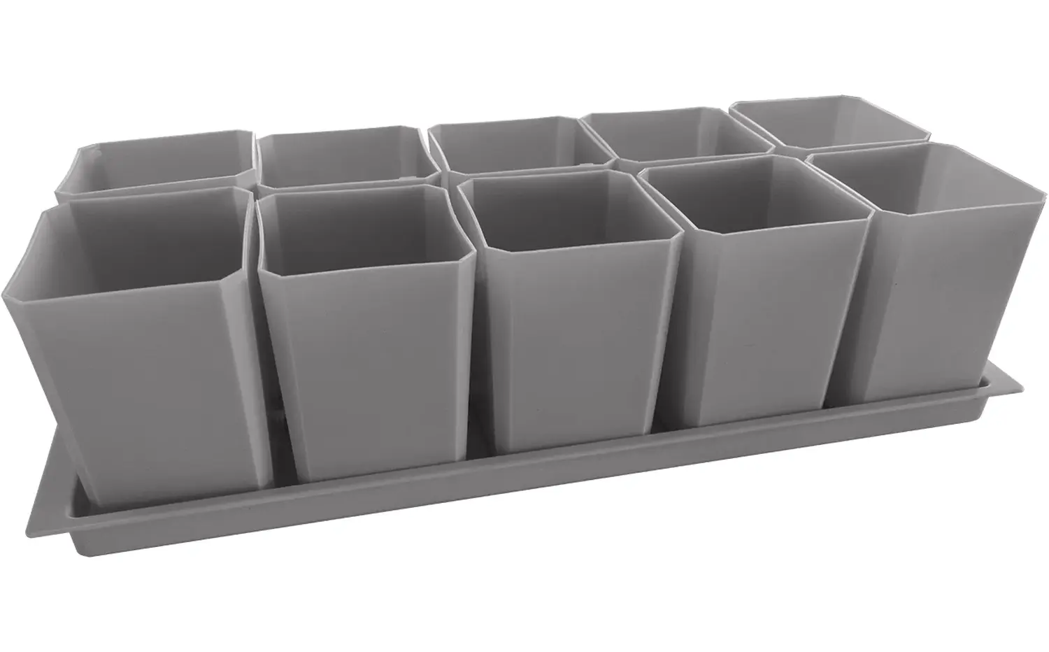 Набор пластиковых горшков для рассады (горшок 0,75 л, дно, поддон), серый, 10 шт/уп