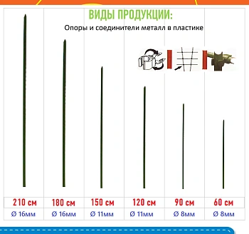 Опора металл в пластике, h 150 см, Ø11 мм, шт