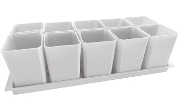 Набор пластиковых горшков для рассады (горшок 0,75 л, дно, поддон), белый, 10 шт/уп