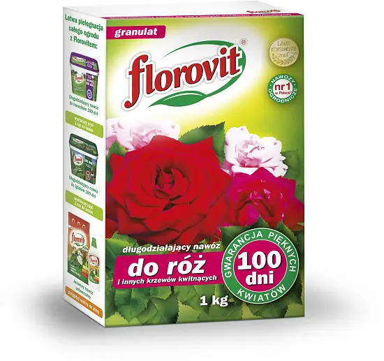 Florovit гранулированный пролонгированного действия для роз и других цветущих кустарников, коробка 1 кг