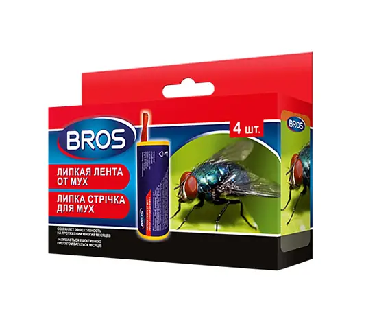 BROS - Липкая лента от мух, 4 шт/уп