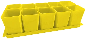 Набор пластиковых горшков для рассады (горшок 0,75 л, дно, поддон), жёлтый, 10 шт/уп