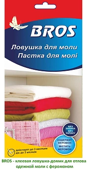 BROS - Клеевая ловушка-домик для отлова одежной моли с феромоном, уп