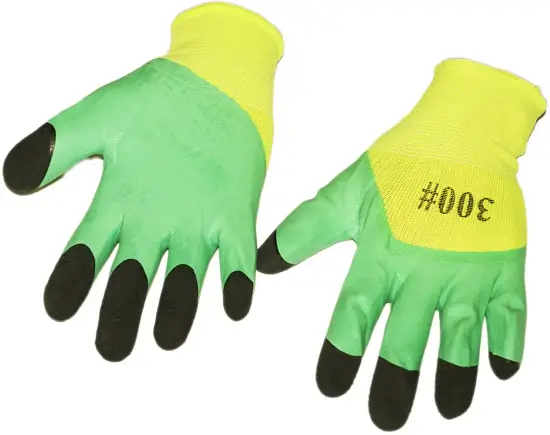 Перчатки нейлоновые с двойным латексным покрытием, желто-зеленые 300#, пара