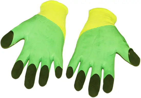 Перчатки нейлоновые с двойным латексным покрытием, желто-зеленые 300#, пара