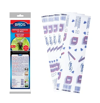 BROS - Липкая полоска от мух (специальный объемный рисунок), 5 шт/уп