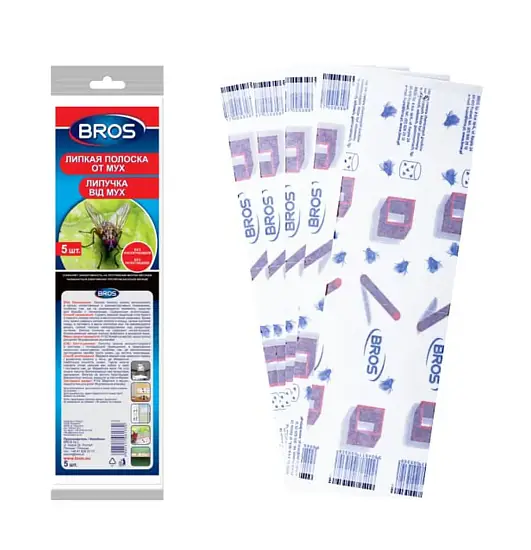 BROS - Липкая полоска от мух (специальный объемный рисунок), 5 шт/уп