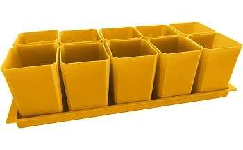 Набор пластиковых горшков для рассады (горшок 0,75 л, дно, поддон), оранжевый, 10 шт/уп